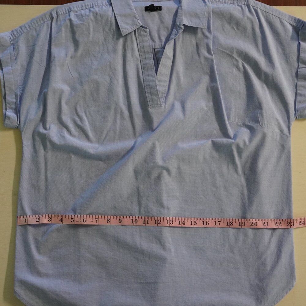 Talbots Poplin Split Neck Shirt End on End - Collared V-Neck Cuffed Sleeve - Picture 7 of 8